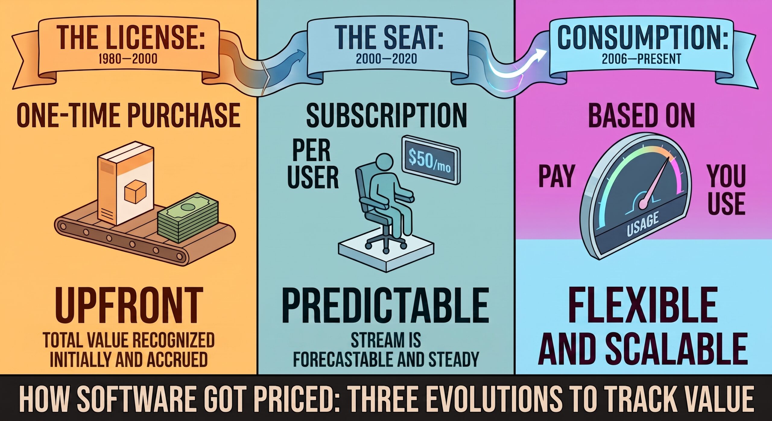How software got priced, three evolutions: the licence, the seat, and consumption pricing eras